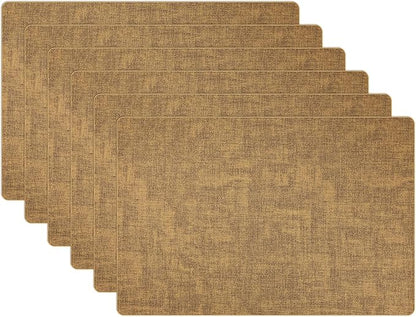 Placemats Set of 6 Faux Leather Heat Resistant Tables Mats Waterproof Oilproof Wipeable Reversible Anti-Slip Place Mats for Kitchen/Dining/Party/Outdoor 11.8" x 16.9", Caramel
