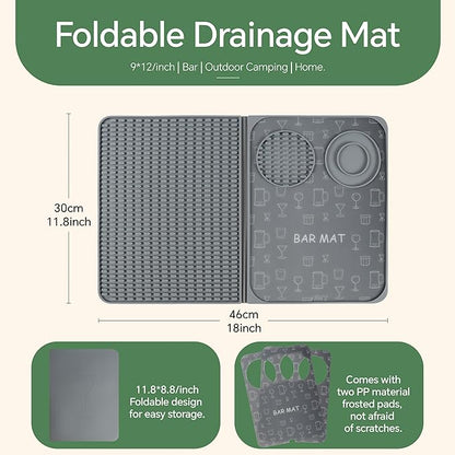 Bar Mat, Bar Accessories, Multifunctional Folding Cocktail Mat with Cutting Board, 18" X 12"(Gray) Drying Mats,Bar Mat for Countertops,Bar Decorations for Home, Outdoor Bar Accessories,Travel