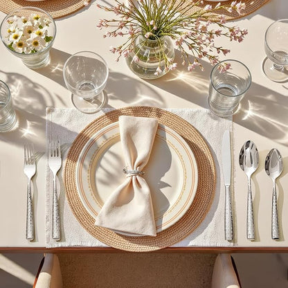 Kingstone Hammered Silverware Set, 40-Piece Flatware Set for 8, 18/10 Stainless Steel Heavy Duty Cutlery Set, Mirror Polished Utensil Sets for Home, Restaurant, wedding, Dishwasher Safe