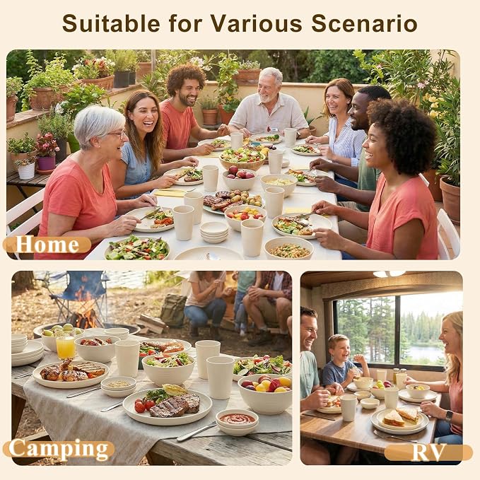 Dishes Set for 8, Wheat Straw Dinnerware Sets 40 Piece, Unbreakable Bowls and - Image 7