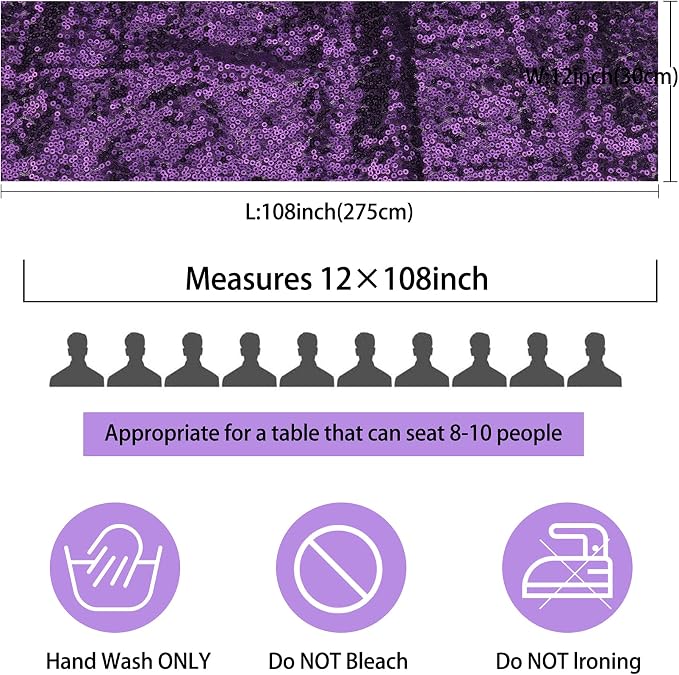 12 Packs 12 X 108 Inch Purple Sequin Table Runner Glitter Dining Table Runner - Image 3