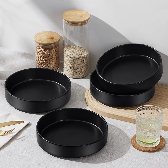 E-far Pasta Bowls Set of 6, 35 oz Large Stoneware Bowl Plates | Shallow & Wide - Image 4