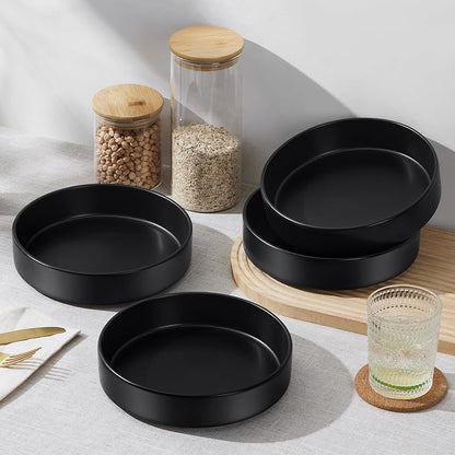 E-far Pasta Bowls Set of 6, 35 oz Large Stoneware Bowl Plates | Shallow & Wide - Image 4