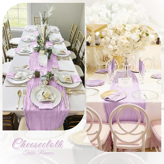 6 Pack Lavender Cheesecloth Table Runner, 17 x 108 inch, Semi Sheer Boho Cheese - Image 6