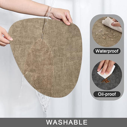 Placemats and Coasters, Washable Reversible Placemats Round Faux Leather Wipeable Place Mats Non Slip Heat Resistant Indoor Outdoor Table Mats (Set of 4, Gray Beige)