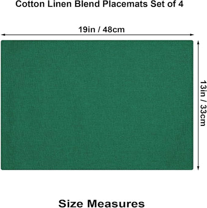 Cloth Placemats Set of 4, Cotton Linen Blend Machine Washable Double Layered Durable Place Mats Heat Resistant Placemats Wrinkle Free Thick Fabric Dining Table Mats (Green, 4)