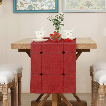 NEWISHER Rustic Embroidered Plaid Cloth Table Runner 48 inches, Farmhouse - Image 3