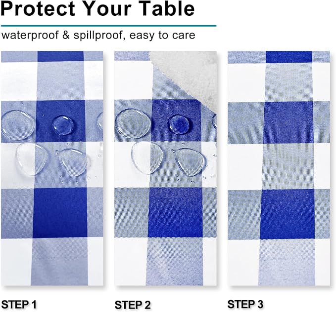 Checkered Tablecloth 2 Pack, 60 x 102 inch, Royal Blue and White | Waterproof - Image 4