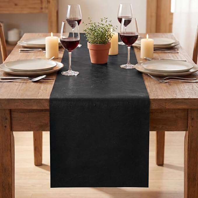 Artoid Mode Black Double Sided Vinyl Faux Leather Table Runner, Seasonal - Image 2