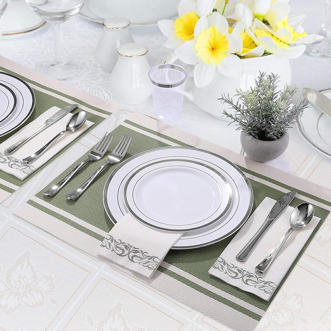 FOCUSLINE 175 Count Silver Dinnerware Set - Image 4