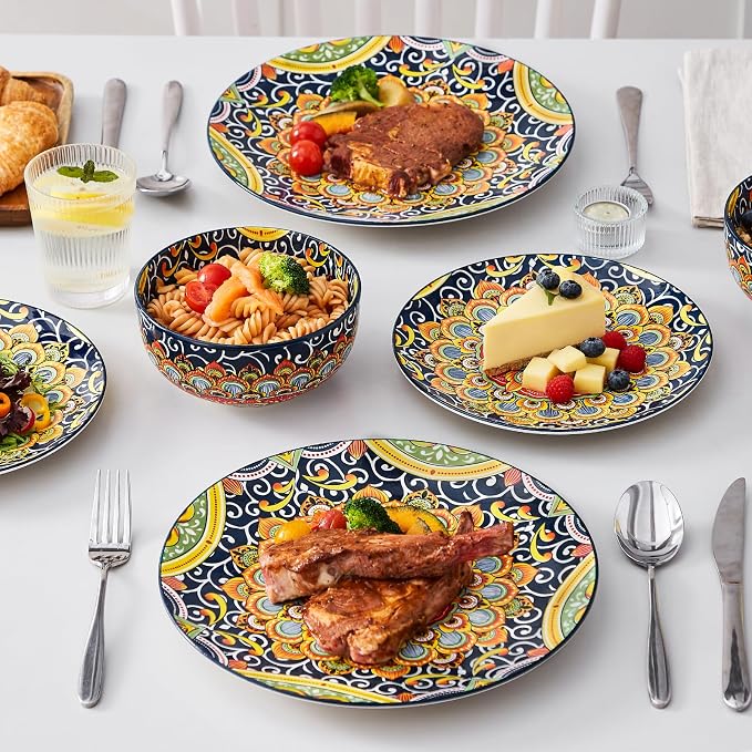 vancasso 12 Pieces Dinnerware Sets, Dark Green Plates and Bowls Set, Porcelain - Image 6