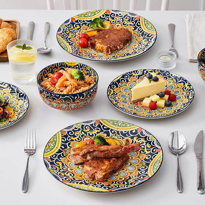 vancasso 12 Pieces Dinnerware Sets, Dark Green Plates and Bowls Set, Porcelain - Image 6