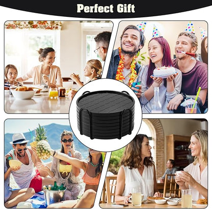 Coasters Set of 8,Hot or Cold Drink Coasters with Holder,Modern Style Coffee Table Coaster,Suitable for Kinds Cups Beer,Drink,Anti-Overflow Tabletop Protection (Black, 6pcs)
