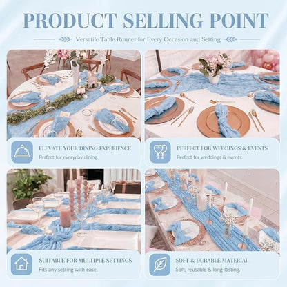 12 Pack Light Blue Cheesecloth Table runne 17x108 Inch Boho Rustic Semi Sheer - Image 7