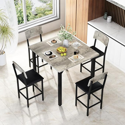 AWQM 5-Piece Dining Table Set, Dining Table Set for 4, Counter Height Table & 4 Bar Stools, Modern Kitchen Dining Set, with Upholstered Chairs, Compact Dining Set for Small Spaces, Gray
