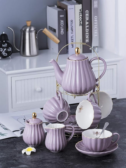 Jusalpha Porcelain Tea Set- 8 OZ Coffee/Teacup, Cup Holder, Serve of 4- - Image 6