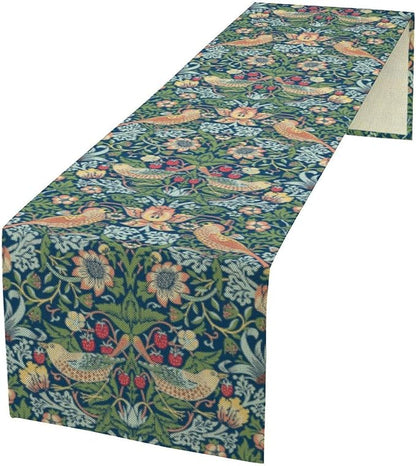 William Morris Floral Table Runner, Vintage Green Flowers Botanical Printed by Yearn+Jear