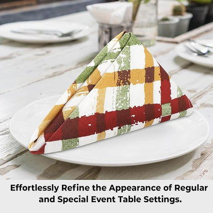 Urban Villa Cloth Napkins Set of 12 20x20 Inches 100% Cotton Napkins Cloth Washable Durable Reusable Absorbent Table Dinner Napkins Cloth for Thanksgiving Hotel Lunch Restaurant Parties – Fall Checks