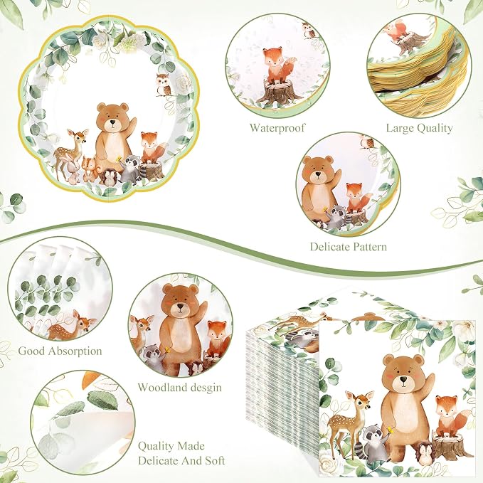 Funnymoom 250 Pcs Woodland Baby Shower Party Decorations Safari Animals Paper - Image 3