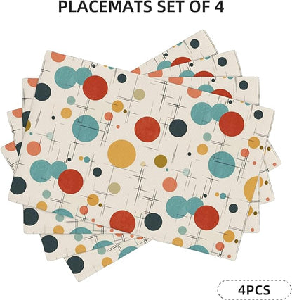 Modern Mid Century Placemats Set of 4 Washable Table Place Mats for Dining Kitchen Party Decor