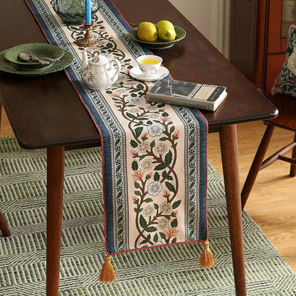 Designer Vintage Linen Long Table Runner, Floral Pattern, Dining Table - Image 2