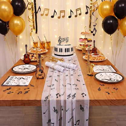 4 Pcs Music Notes Table Runner 29 x 70 Inch Glitter Black Musical Note Tulle - Image 4