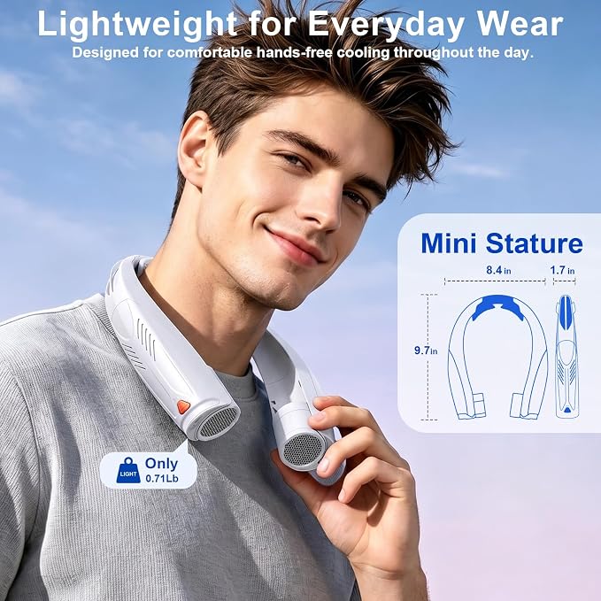 Portable Neck Fan with Reading Light, 6-Speed Wearable Fan, 6000mAh USB-C - Image 5