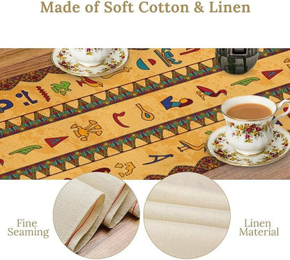 Vintage Ancient Egypt Table Runner Retro Old Egyptian Hieroglyphics Floral - Image 5