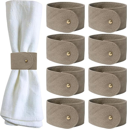 Luxury Leather Napkin Rings Set of 8, Grey, Morgan Faux Style, Modern Cuff Design for Wedding Party Decorations, Kitchen, Holiday Table,Rust Proof,Hotel, Home, Table Accessories, Dining