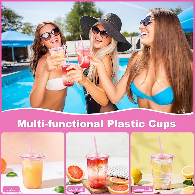 KesaPlan 50 Pack 16 oz Pink Plastic Party Cups - Image 7