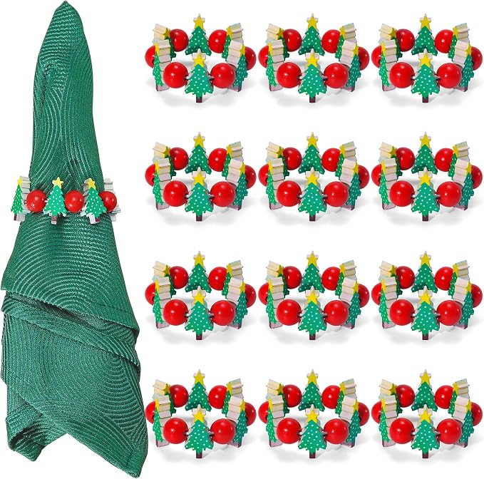 KPOSIYA Christmas Napkin Rings Set of 12, Xmas Tree Napkin Rings by KPOSIYA