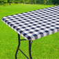 Smiry Rectangle Picnic Table Cloth, Elastic Waterproof Fitted Vinyl Tablecloths, Flannel Backed Buffalo Plaid Table Covers for Dining, Camping, Outdoor (White and Navy, 36" x 96")