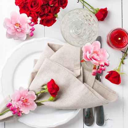 Chengu 12 Pcs Pink Floral Napkin Rings Summer Handcraft Flower Napkin Rings - Image 3