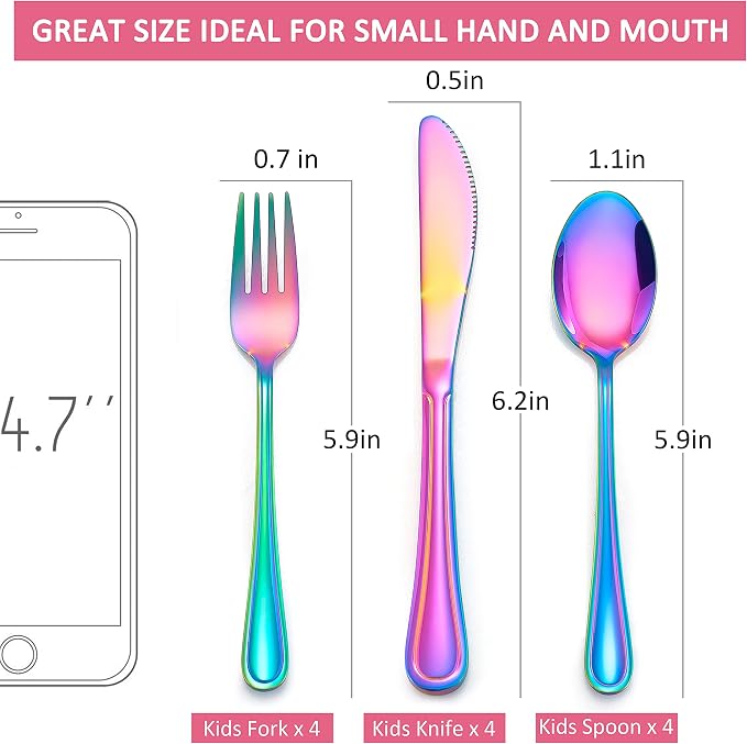 LIANYU 9-Piece Rainbow Kids Silverware Set, Stainless Steel Toddler Utensils - Image 7