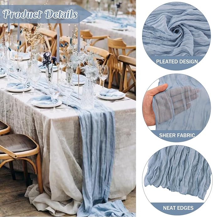 6 Pieces Dusty Blue 10FT Cheesecloth Table Runner Boho Gauze Fabric Table - Image 2