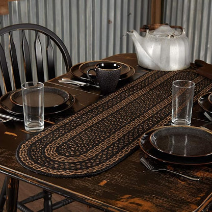 VHC Brands Farmhouse Primitive Jute Black Striped Oval Table Runner Decor - Image 2