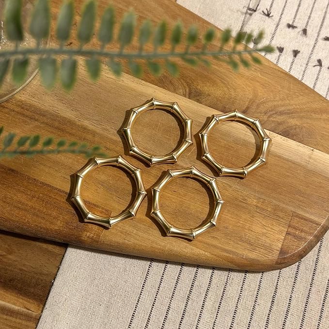 Matte Gold Napkin Rings，Bamboo Napkin Ring Set of 12 - Image 5