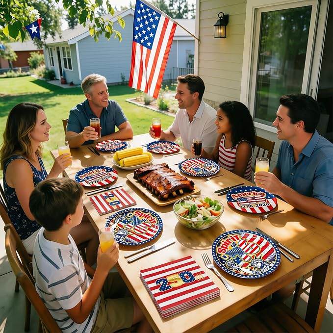 40Pcs Patriotic 4th of July Paper Plates and Napkins Set, 9 Inch Disposable - Image 7