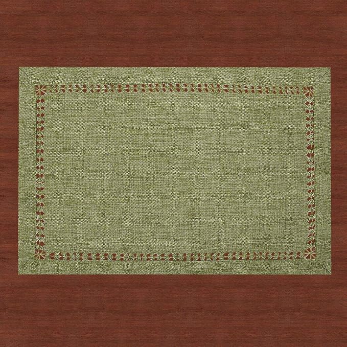 Grelucgo Set of 4 Handcrafted Solid Sage Green Color Dining Table Place-mats - Image 5