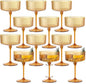 12 PCS Ribbed Coupe Glasses Amber Plastic Champagne Coupe Cup 10oz Detachable Gold Rim Espresso Martini Glass Vintage Margarita Glassware Cocktail Glass Disposable for Thanksgiving Wedding
