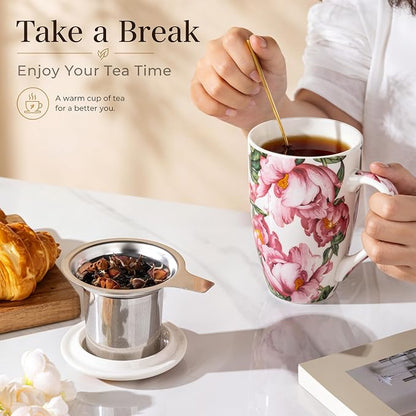AmorArc Tea Cup With Infuser and Lid, 18oz Loose Leaf Tea Mug With Steeper | - Image 5