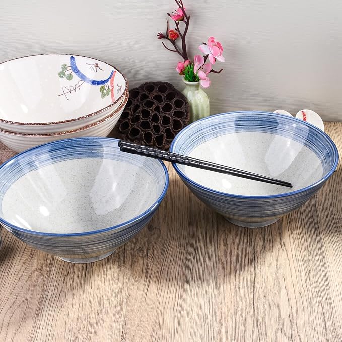 Ceramic Ramen Bowl Set of 2, 8.3" Blue Striped Japanese Noodle Bowls, Large - Image 6