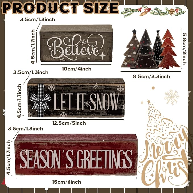 Moucuny 4 Pcs Christmas Table Decor Christmas Tree Centerpiece Rustic - Image 2