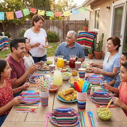 450 Pcs Mexican Serape Party Tableware Set Fiesta Decorations Taco Bar Paper - Image 5