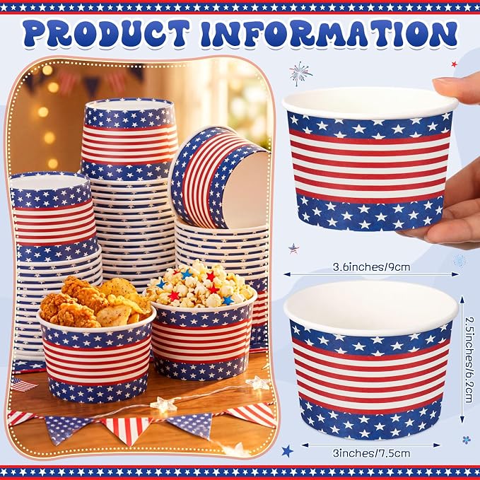 Potchen 50 Pack 9 oz Patriotic Paper Bowls Disposable Soup Bowls 4th of July - Image 2