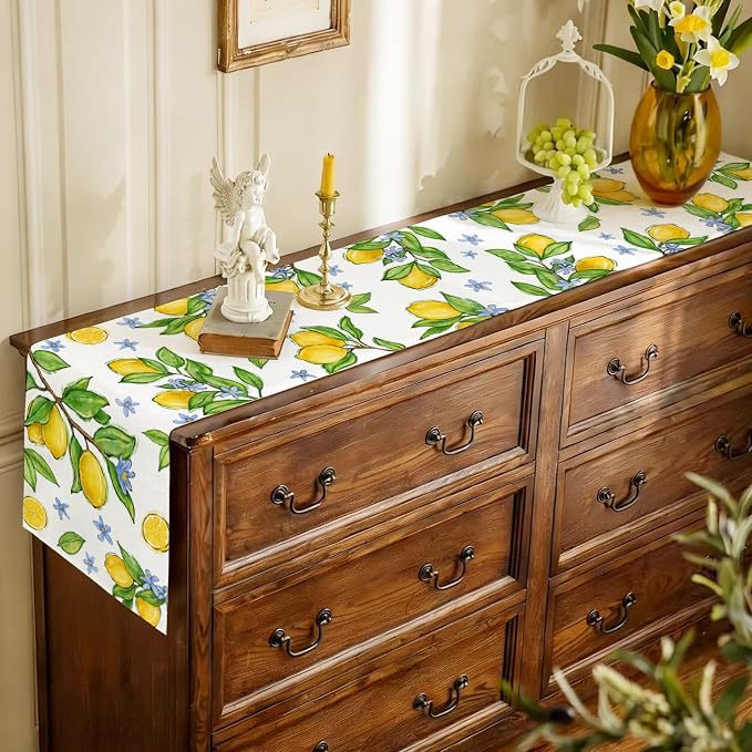 Summer Amalfi Coast Lemon Fruit Table Runner Green Leaves Burlap Table Runners - Image 5
