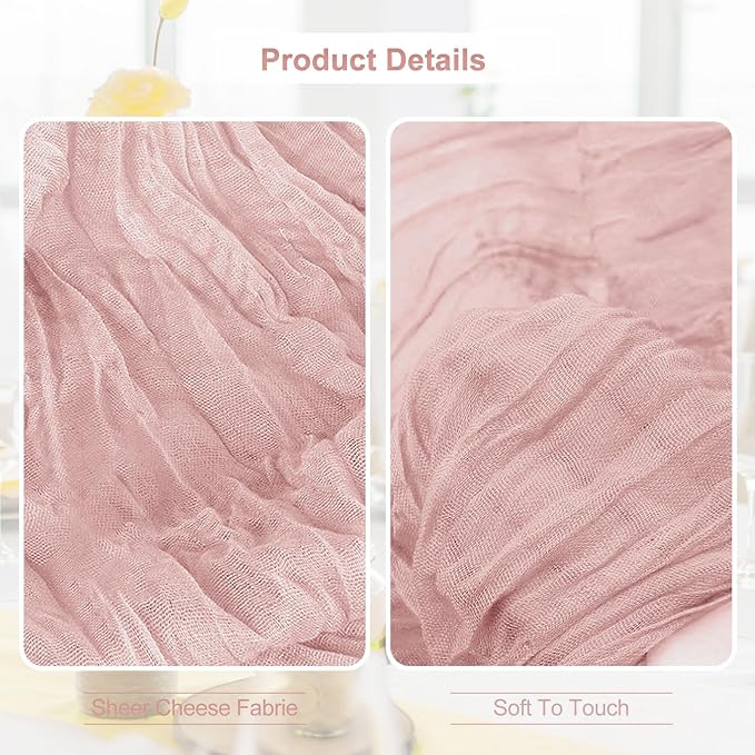 6 Pack Blush Pink Cheesecloth Table Runner 35x120 Inch 10Ft Rustic Gauze Cheese - Image 2