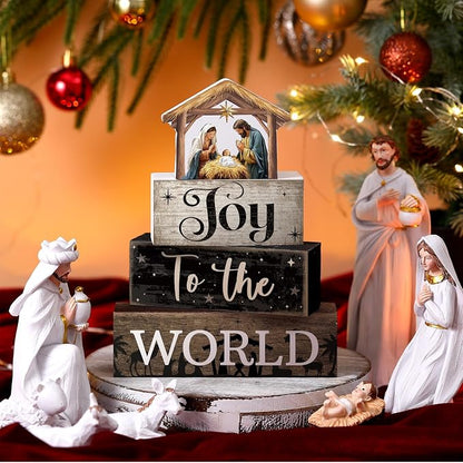 Moucuny 4 Pcs Christmas Table Decor Wooden Christian Religious Decoration - Image 2