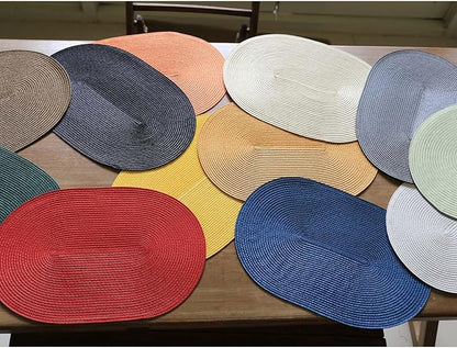 FunWheat Oval Braided Placemats Set of 8 Table Mats for Dining Tables Washable Heat Resistant Place Mats for Indoor Outdoor Use 12 x18 Inch(Oval Fog Green, 8pcs)