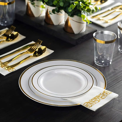 100 Piece Plastic Party Plates White Gold Rim, 50 Premium Heavy Duty 10.25 Inch - Image 4